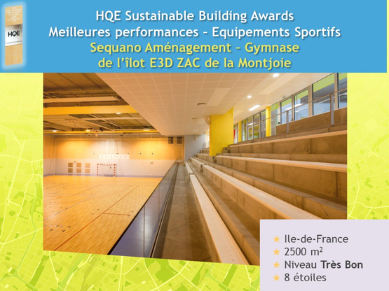 Amoès lauréat des HQE Sustainable Building Awards pour le gymnase de la ZAC Montjoie