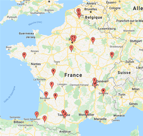 Localisation des 22 sites de l'AMI